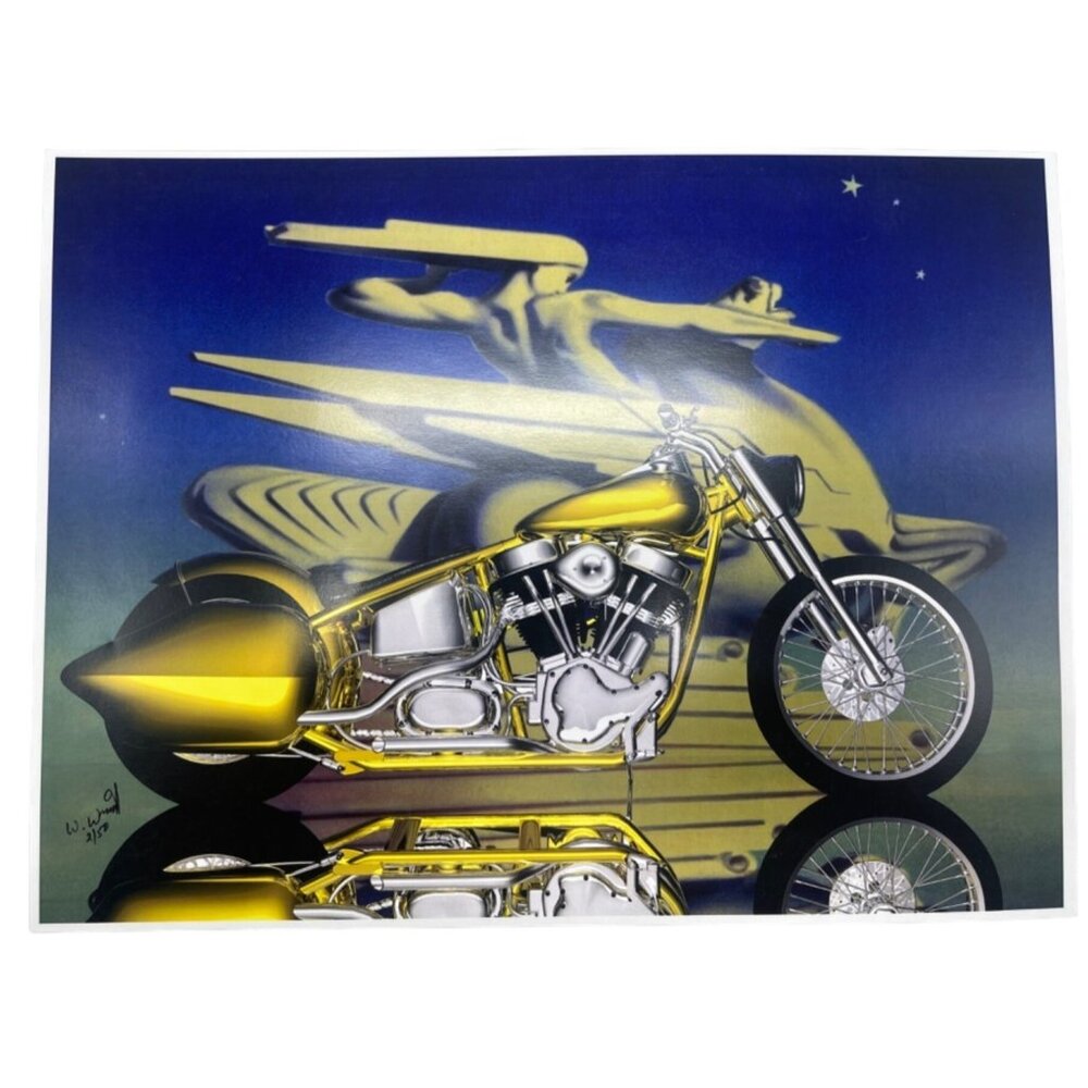 LE GM Harley Davidson motorcycle print artwork signed 2/50 water 16x12" READ